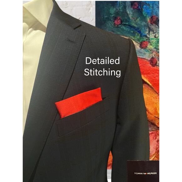 Tommy Hilfiger Mens 46L 38x33 Navy Royal Cobalt Blue Plaid Suit - Picture 4 of 16